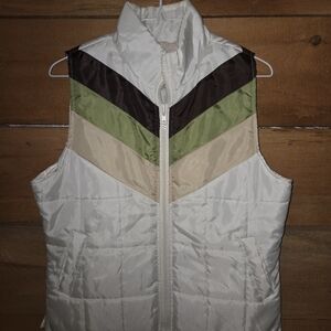 Refuge Old School white Puffer Vest with Y2K Stripes